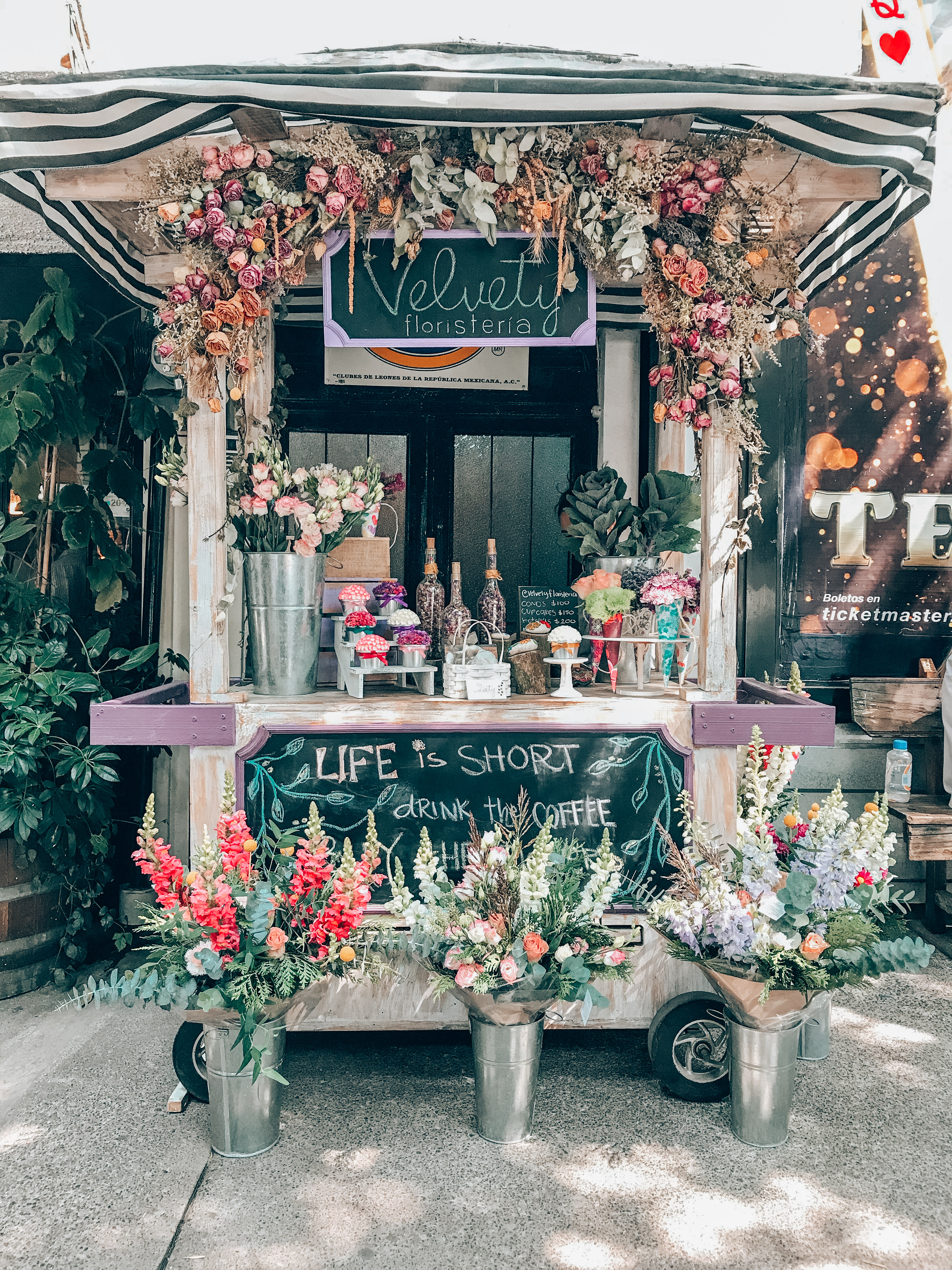 The Velveti flower stand outside of Panaderia in Roma Norte. 