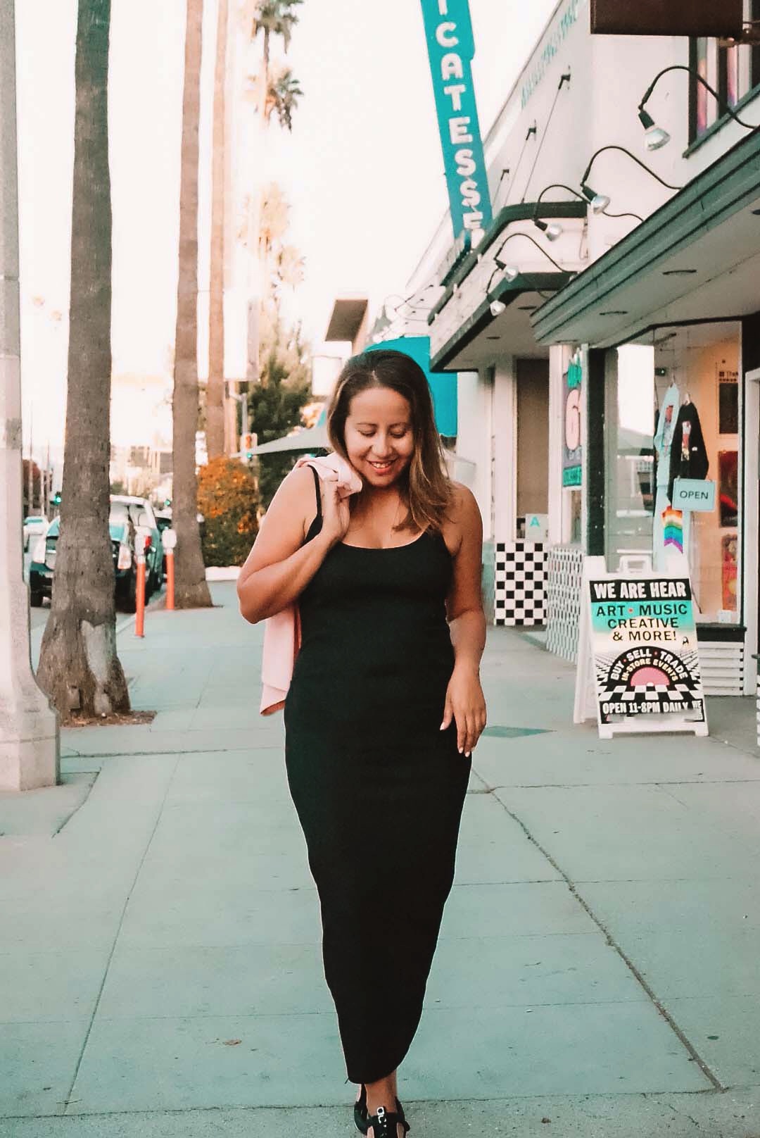 simple and sexy black midi slip dress 